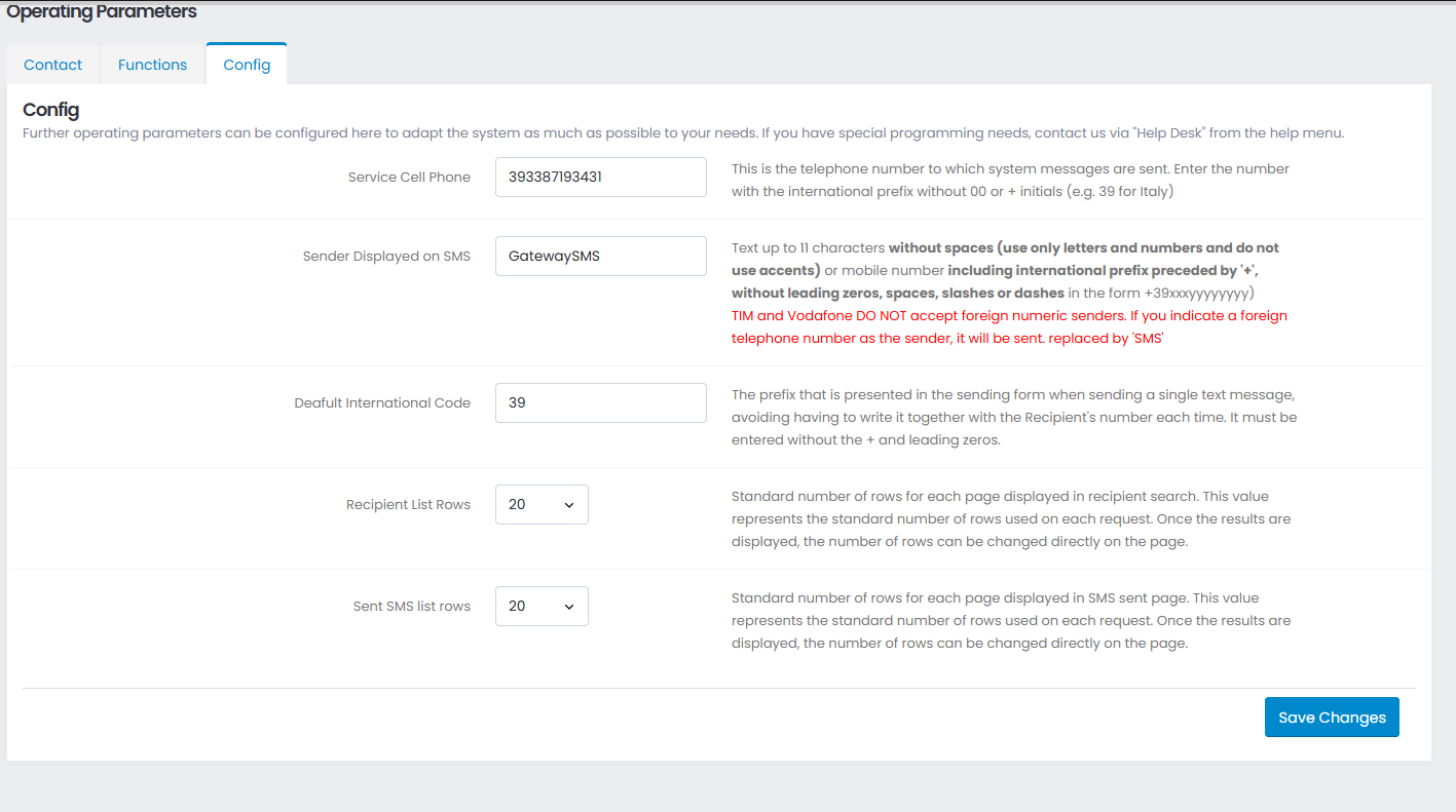 SMS Config
